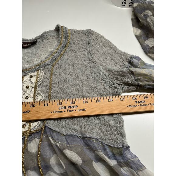 Casting Top Small XS Sheer Sparkle Knit Embroidery Dot Long Sleeve Boho Art - Picture 13 of 16